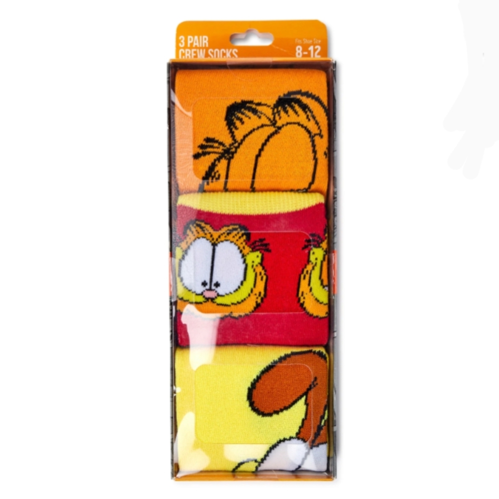 Garfield & Odie Crew Socks 3-Pack Size 8-12 New!